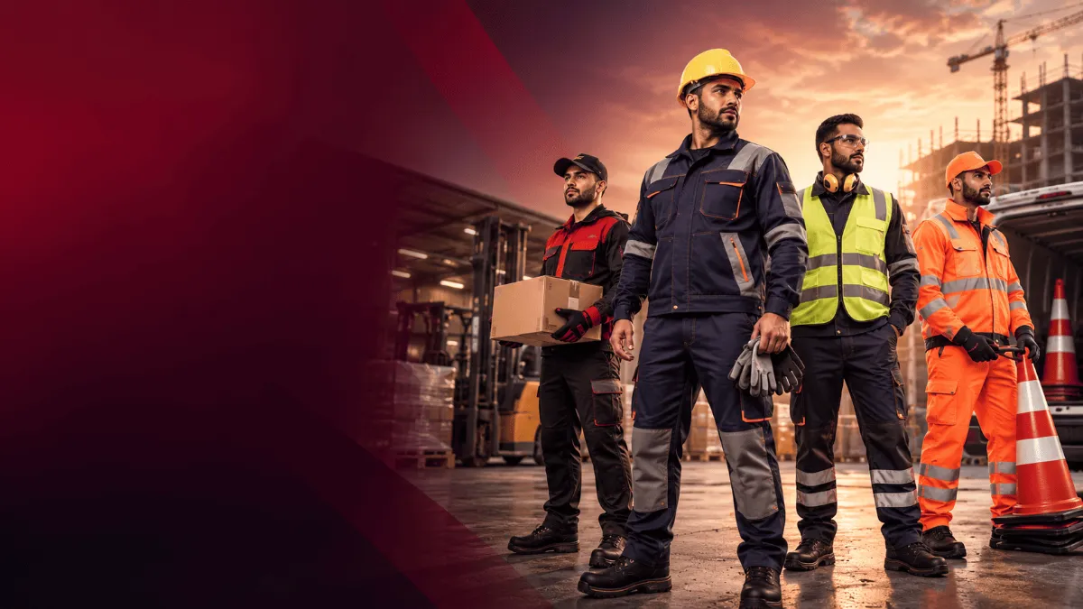 عمال بملابس العمل ومعدات الوقاية
